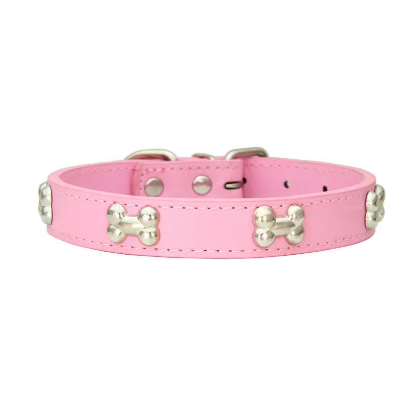 Bone Pattern Leather Dog Collar – Small to Large Dogs & Cats