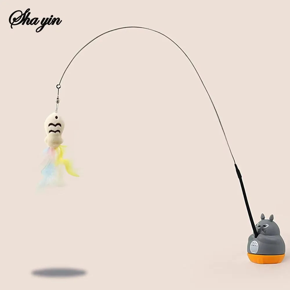 360° Rotating Cat Teaser Stick – Feather & Bell Wire Cat Wand