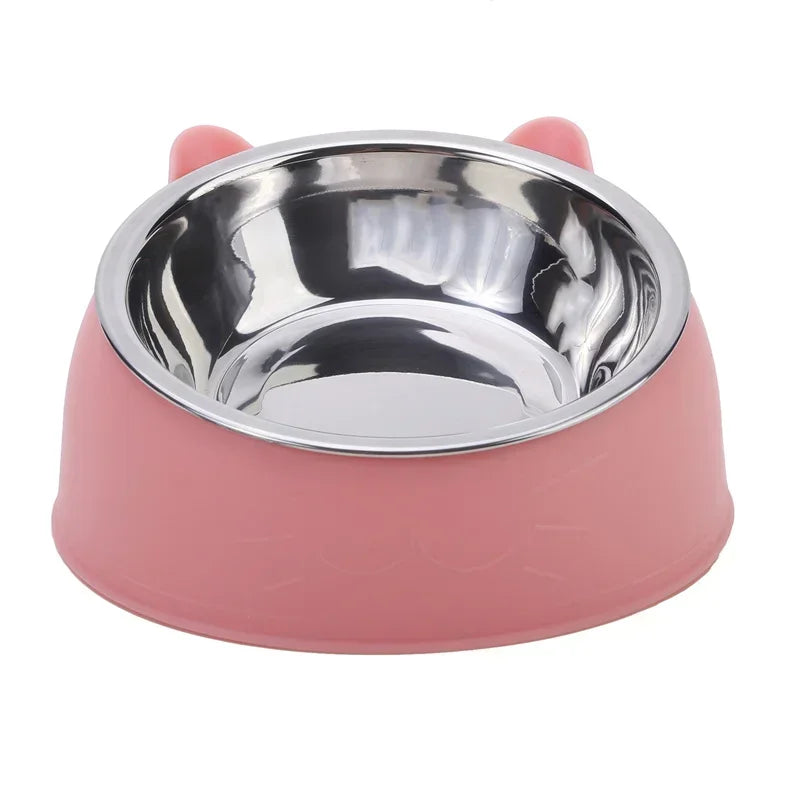 Stainless Steel Double Cat Bowl – 15° Tilted Raised Pet Feeder