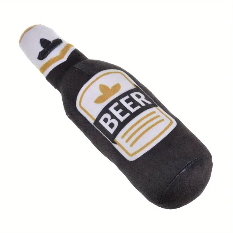 Squeaky Beer Bottle Dog Toy – Bite-Resistant Plush Chew