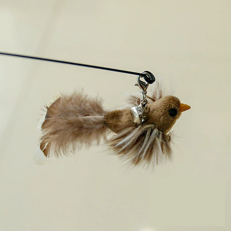 Bird Feather Cat Wand with Bell – Interactive Kitten Teaser Toy