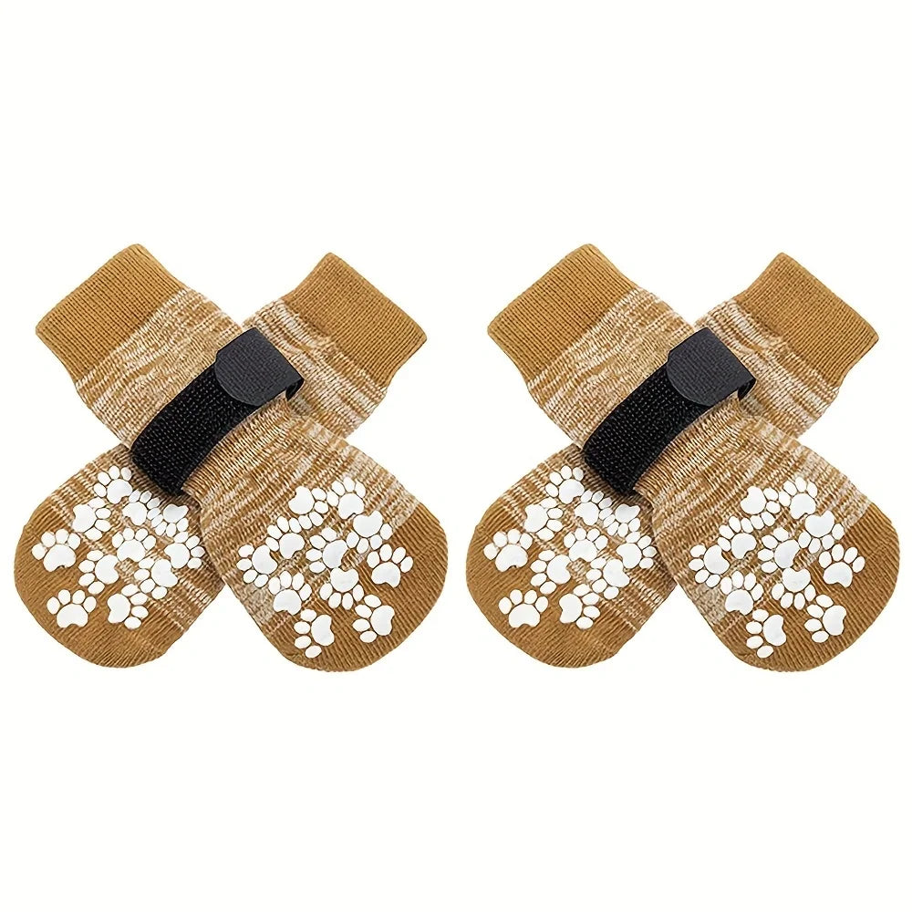 Non-Slip Dog Socks 4 Pack – Adjustable Indoor/Outdoor Paw Covers