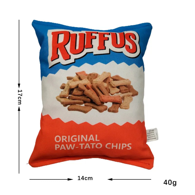 Squeaky Plush Chips Dog Toy – Teeth Cleaning Chew Toy