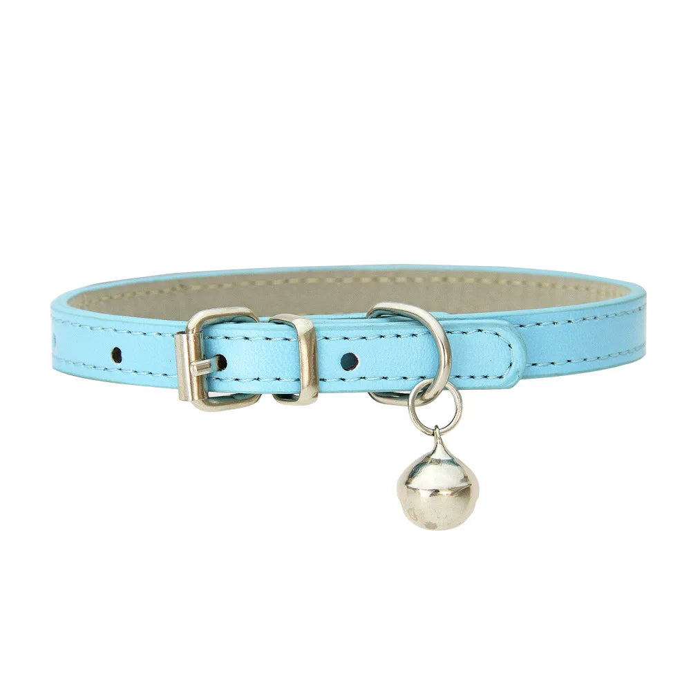 PU Leather Dog & Cat Collar with Bell – Adjustable Pet Collar