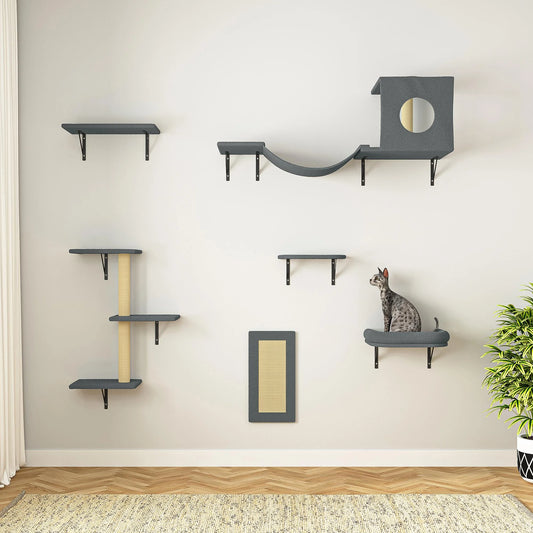 Cat Wall Shelves and Perches Set of 6 with Cat Perch — image 1 — Pets Stuff Australia