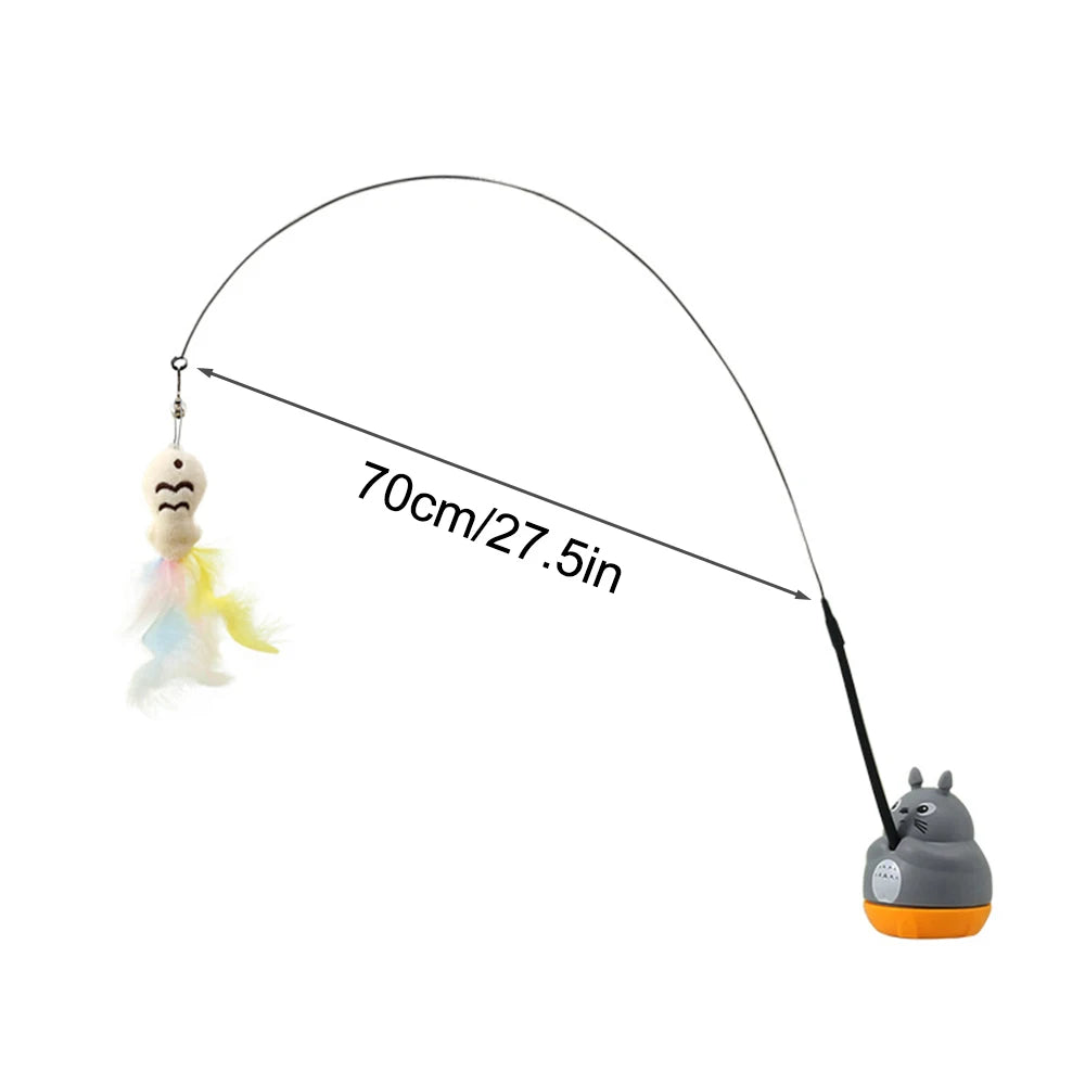 360° Rotating Cat Teaser Stick – Feather & Bell Wire Cat Wand