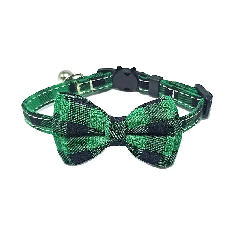 Plaid Bow Tie Cat Collar with Bell – Breakaway Christmas Red Pet Collar