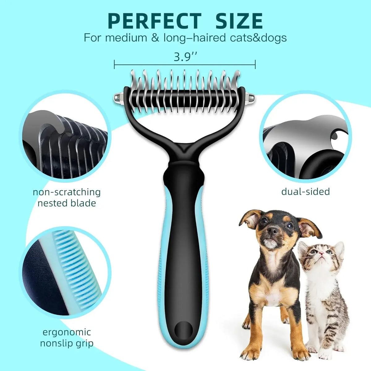 Double-Sided Pet Hair Removal Comb – Stainless Detangling Brush