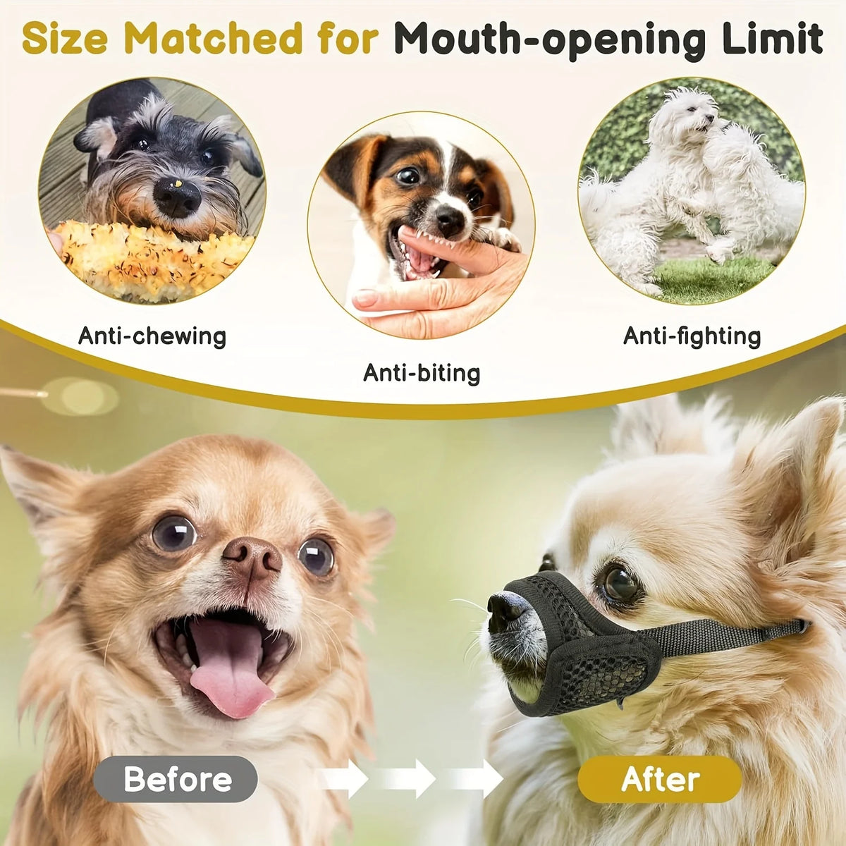 Mesh Dog Muzzle for Short-Snout Breeds – Anti-Bite Small/Medium Dogs