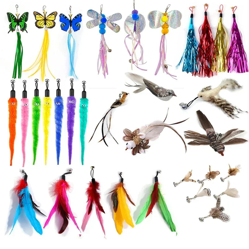 Cat Feather Toy Refills – Replacement Bird, Worm & Ball Teaser Heads