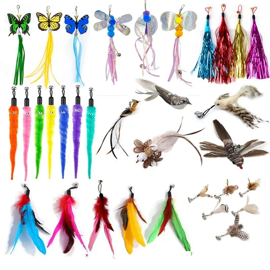 Cat Feather Toy Refills – Replacement Bird, Worm & Ball Teaser Heads