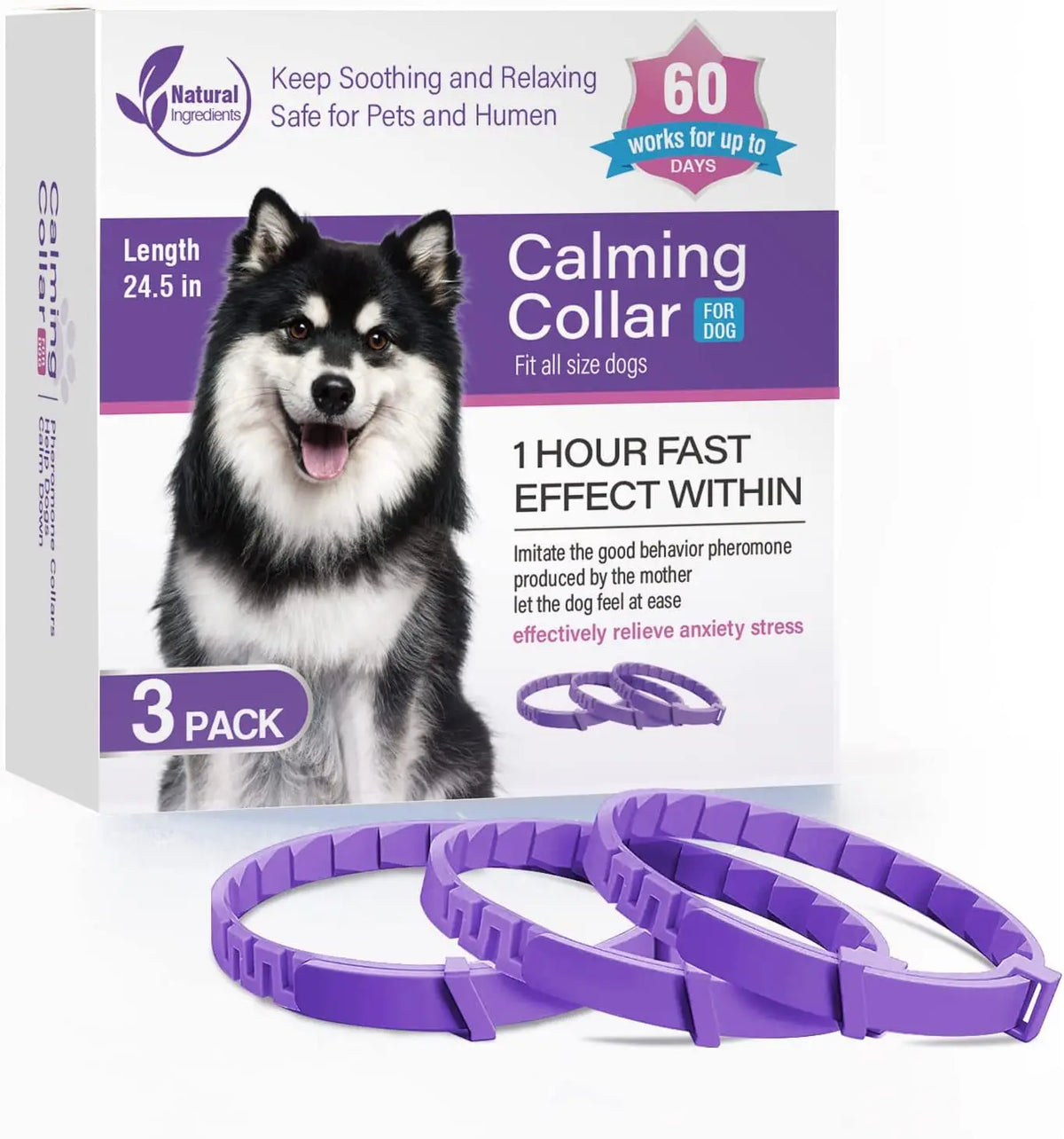Calming Collar for Dogs & Cats – Adjustable Anxiety Relief Collar 3/4 Pack