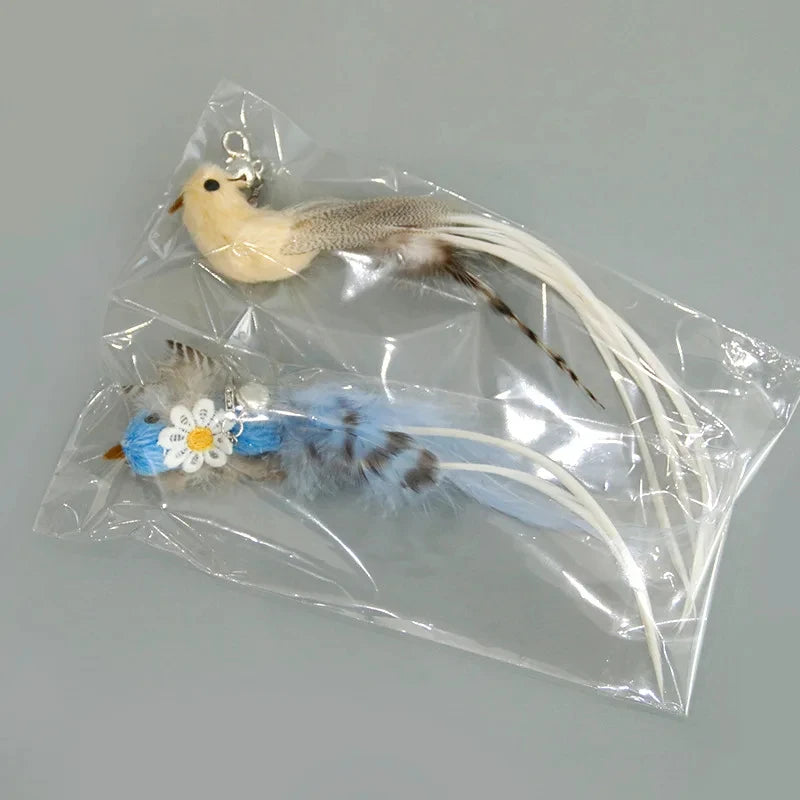 Bird Feather Cat Wand with Bell – Interactive Kitten Teaser Toy