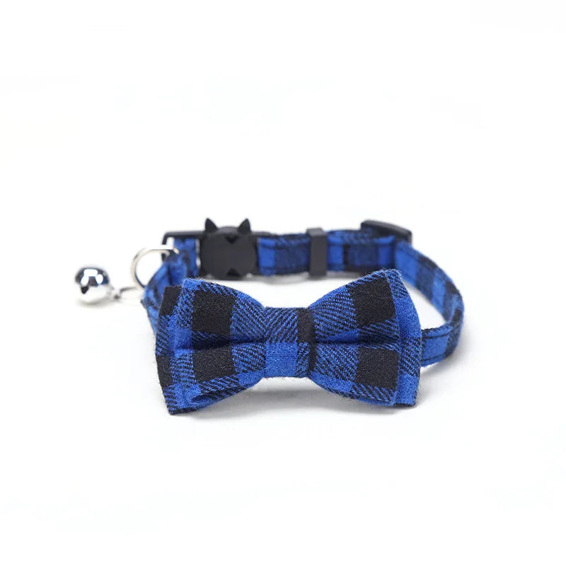 Plaid Bow Tie Cat Collar with Bell – Breakaway Christmas Red Pet Collar