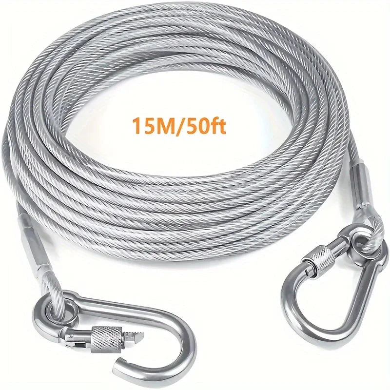 Heavy-Duty Dog Tie-Out Cable – Reflective Steel Lead with Swivel Hooks