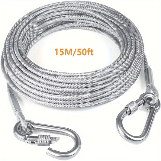Heavy-Duty Dog Tie-Out Cable – Reflective Steel Lead with Swivel Hooks