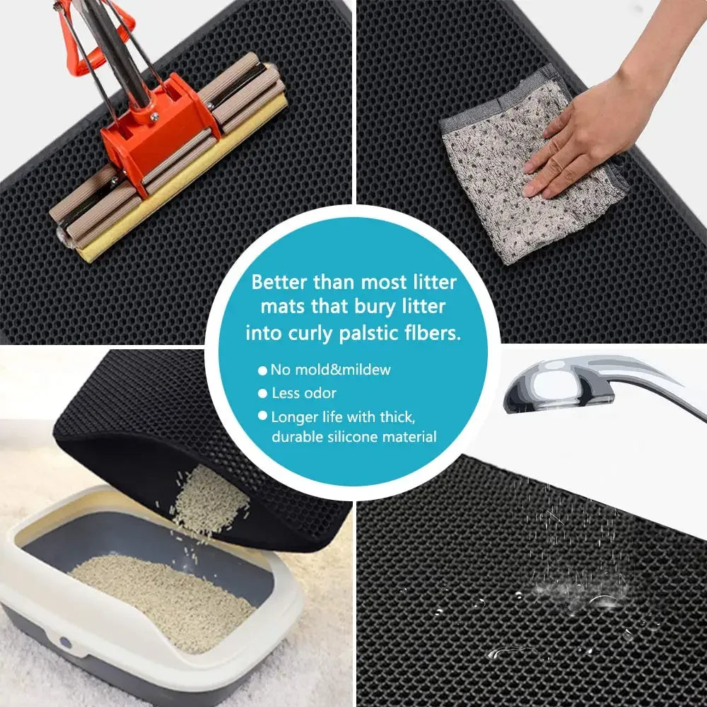Double-Layer Cat Litter Mat – Waterproof Washable Litter Trap