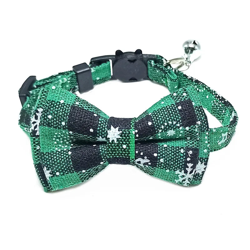 Plaid Bow Tie Cat Collar with Bell – Breakaway Christmas Red Pet Collar