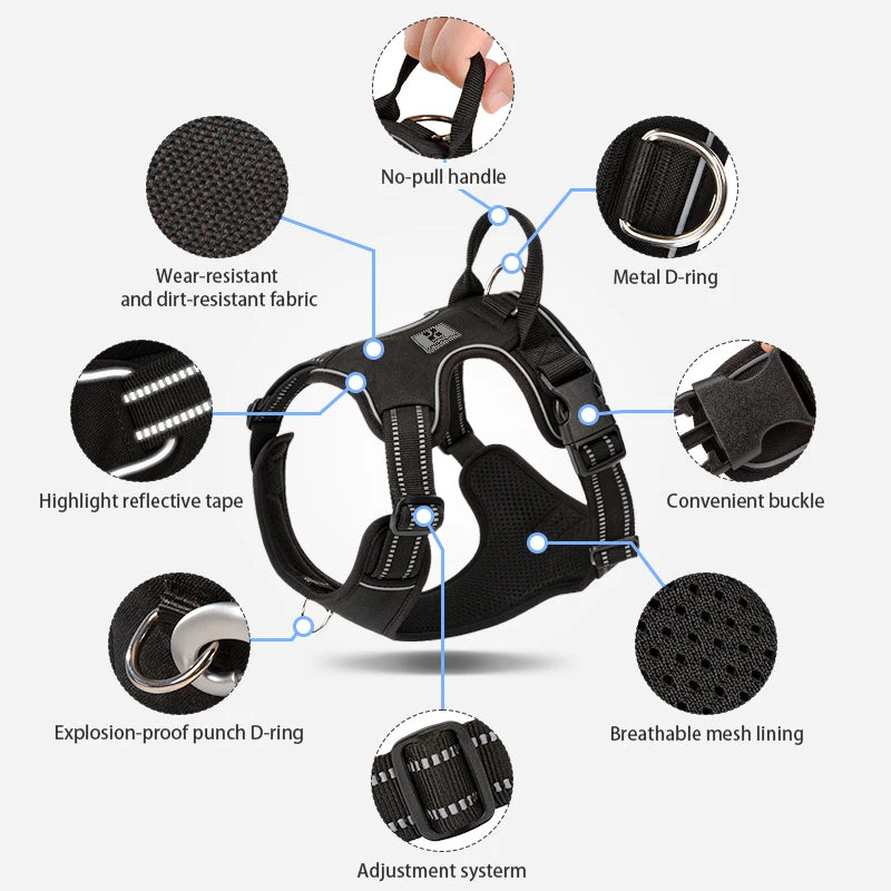 No-Pull Reflective Dog Harness – Adjustable Chest Harness All Sizes
