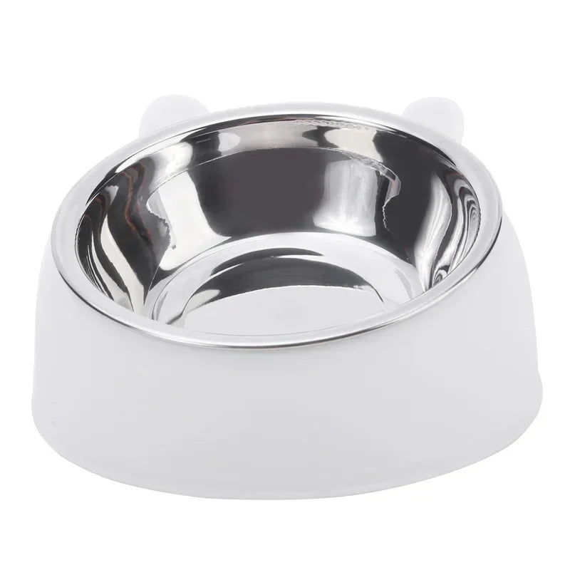 Stainless Steel Double Cat Bowl – 15° Tilted Raised Pet Feeder