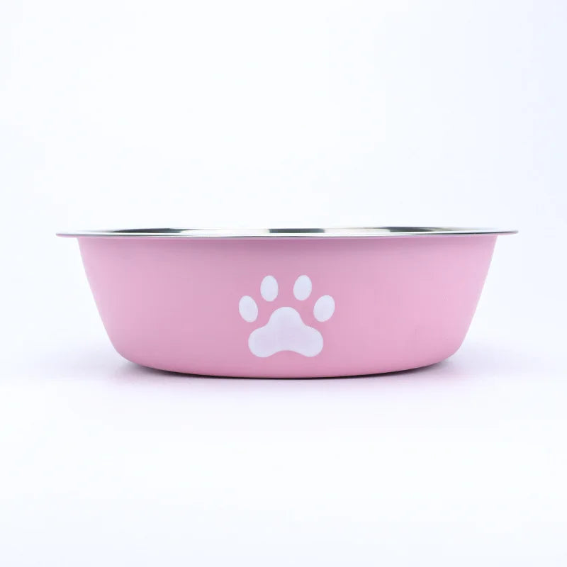 Stainless Steel Paw Print Pet Bowl – Non-Slip Silicone Base