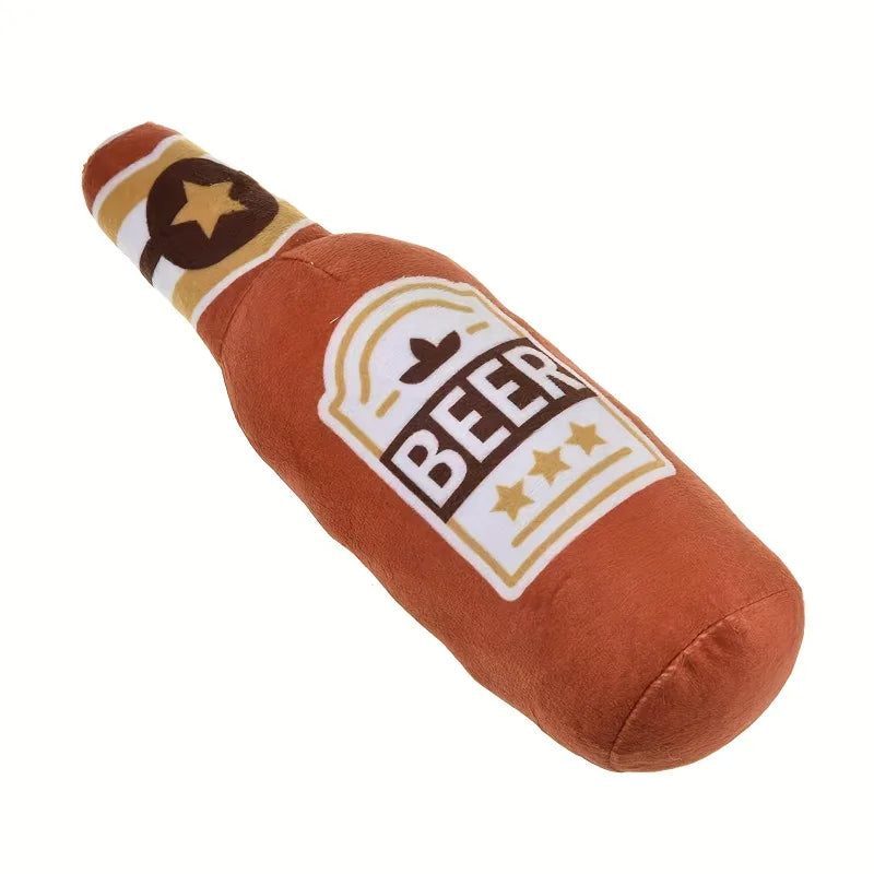 Squeaky Beer Bottle Dog Toy – Bite-Resistant Plush Chew