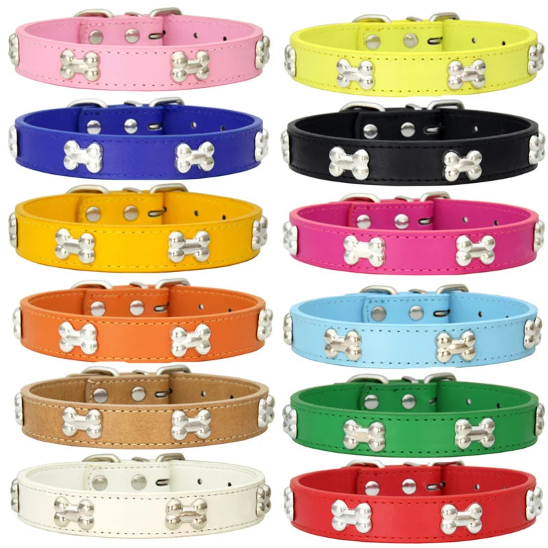 Bone Pattern Leather Dog Collar – Small to Large Dogs & Cats
