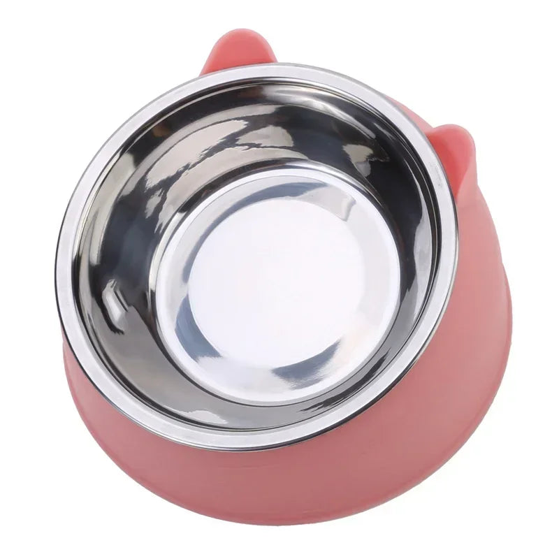 Stainless Steel Double Cat Bowl – 15° Tilted Raised Pet Feeder