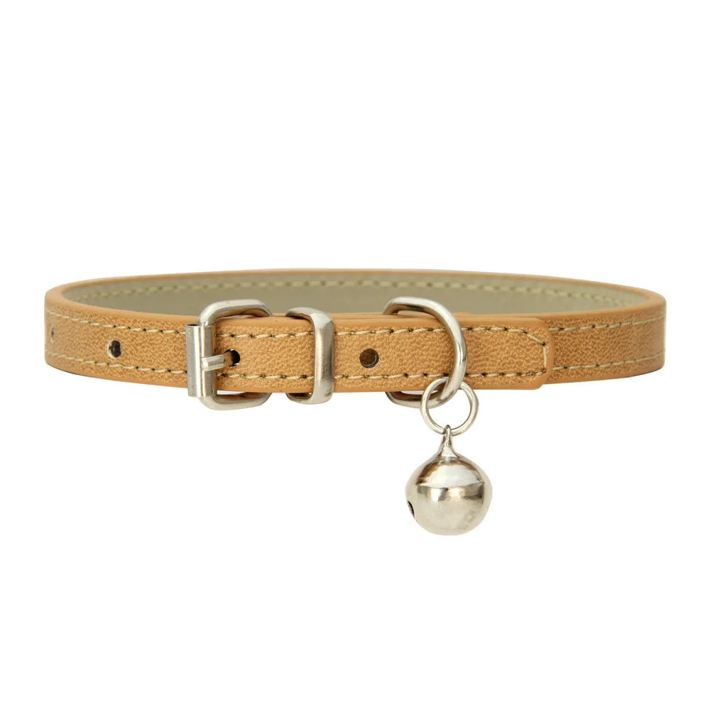 PU Leather Dog & Cat Collar with Bell – Adjustable Pet Collar