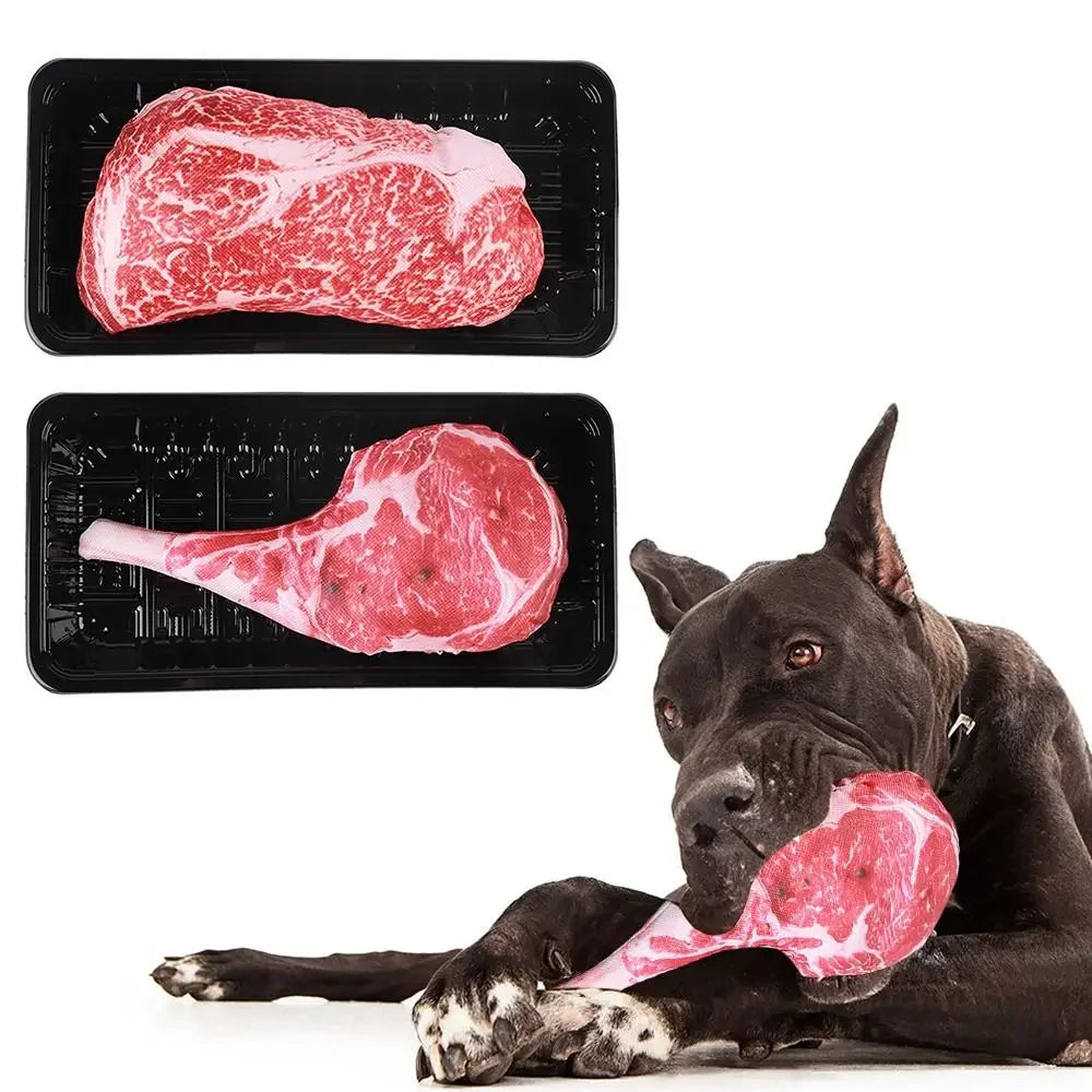 Squeaky Steak & Bone Dog Toys – Plush Chew Toys for Puppies