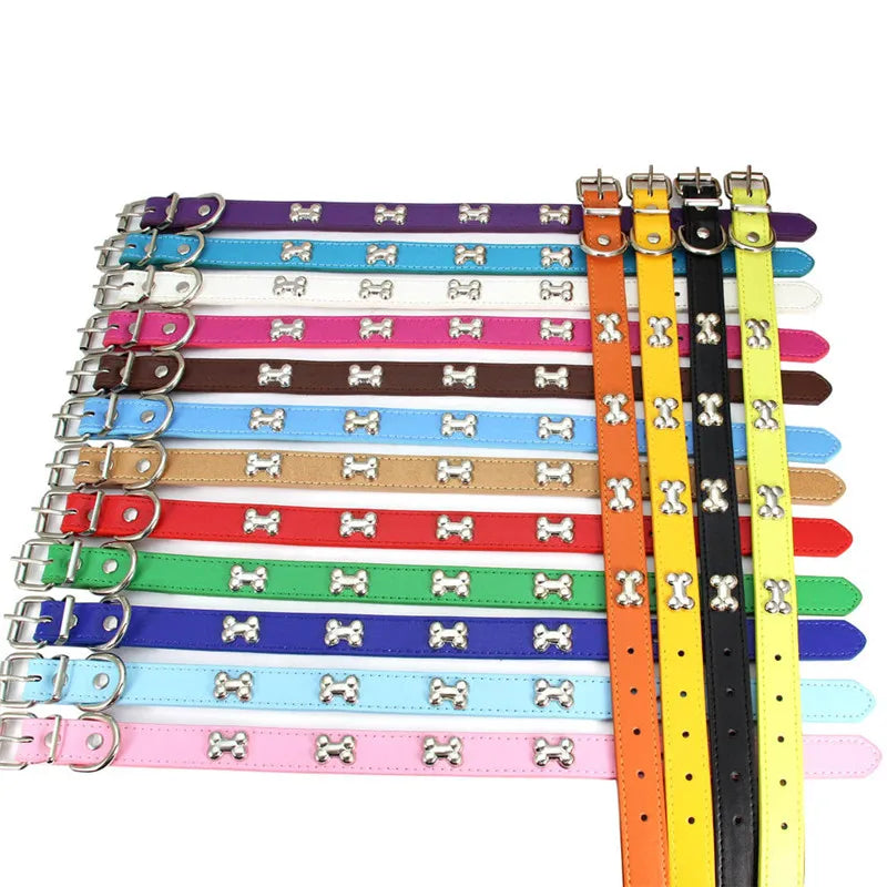 Bone Pattern Leather Dog Collar – Small to Large Dogs & Cats