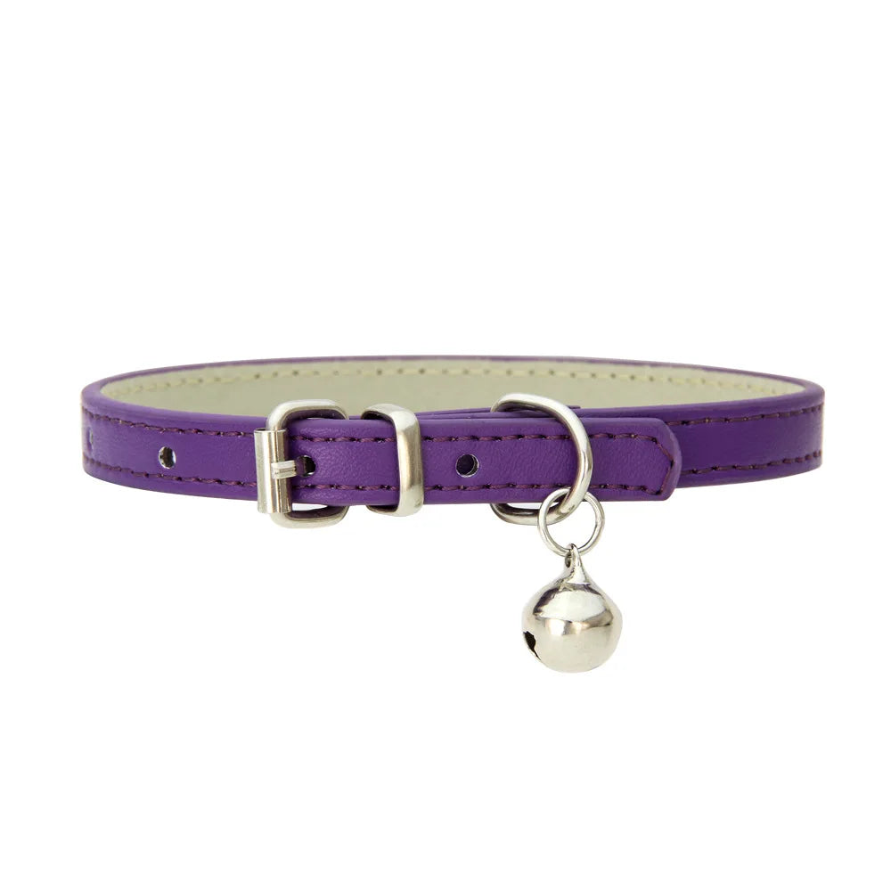PU Leather Dog & Cat Collar with Bell – Adjustable Pet Collar