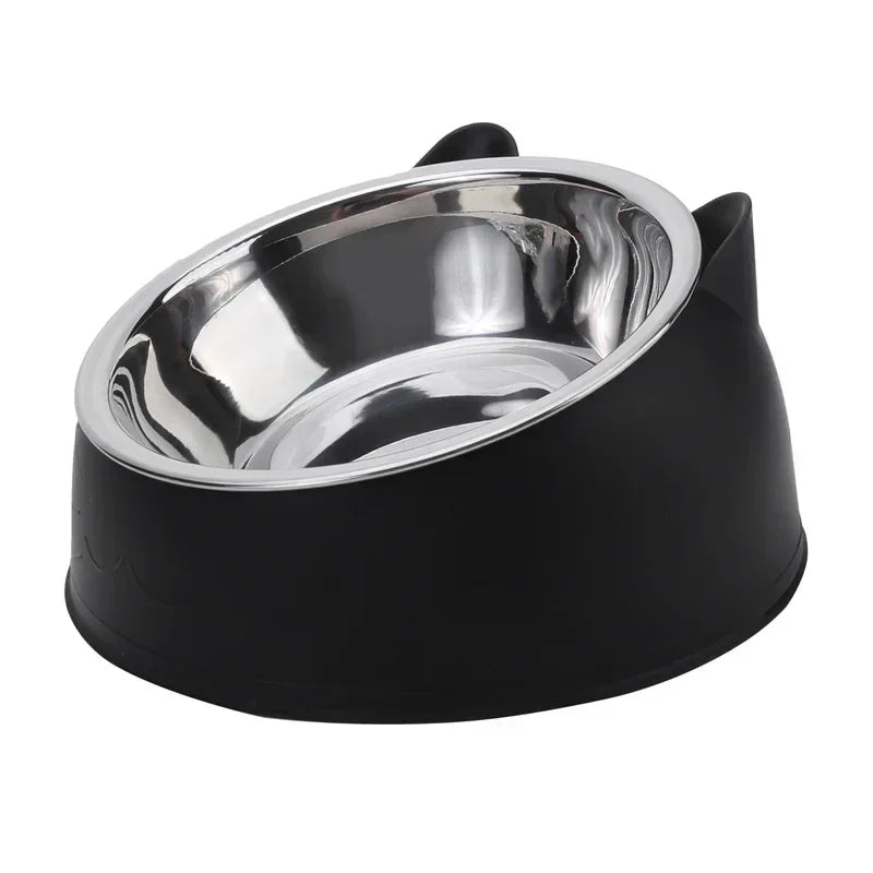 Stainless Steel Double Cat Bowl – 15° Tilted Raised Pet Feeder