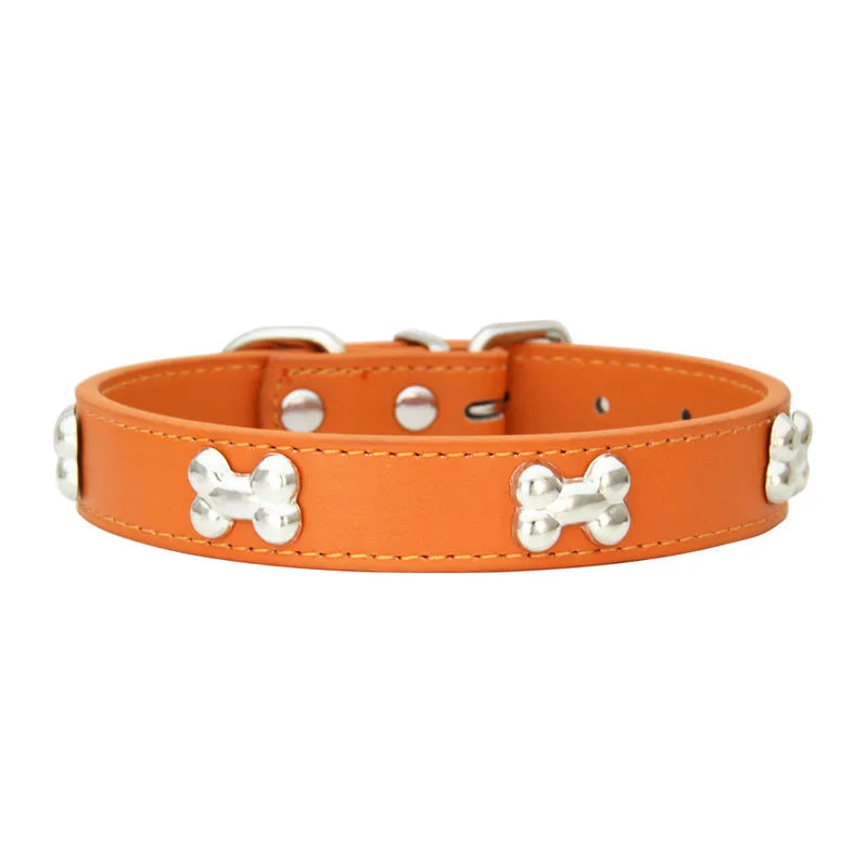 Bone Pattern Leather Dog Collar – Small to Large Dogs & Cats