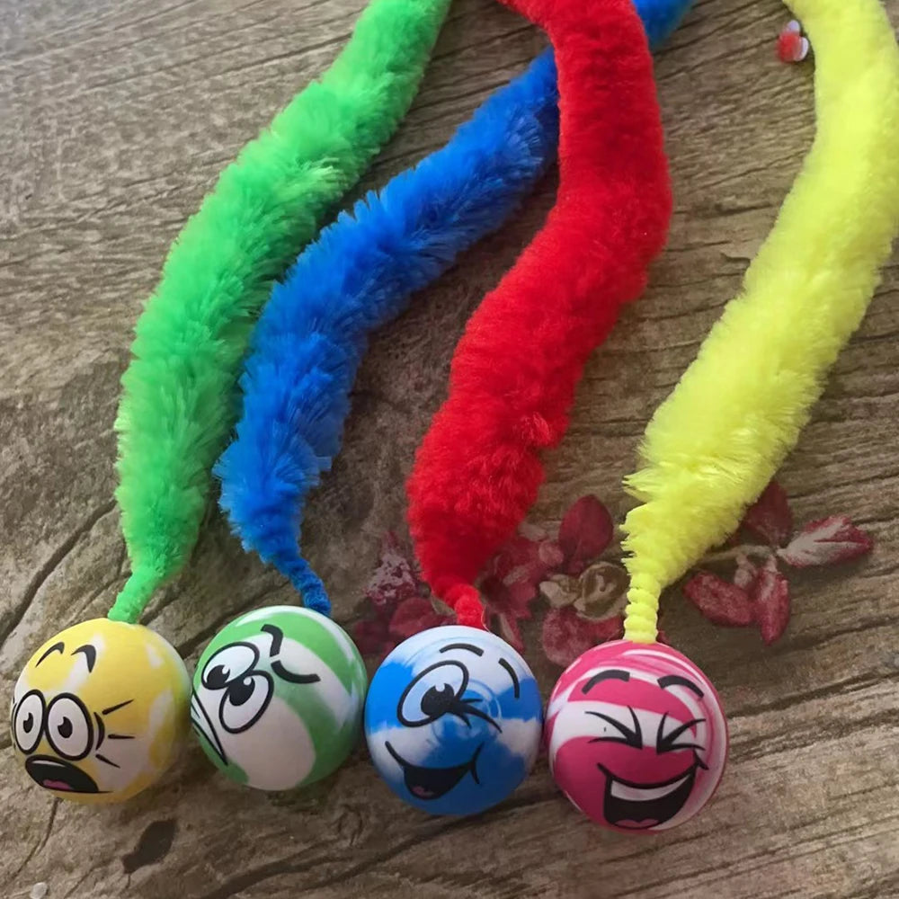 Caterpillar Cat Toy with Bouncing Ball – Interactive Elastic Cat Teaser