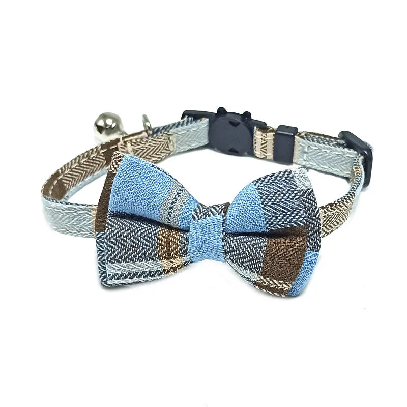 Plaid Bow Tie Cat Collar with Bell – Breakaway Christmas Red Pet Collar