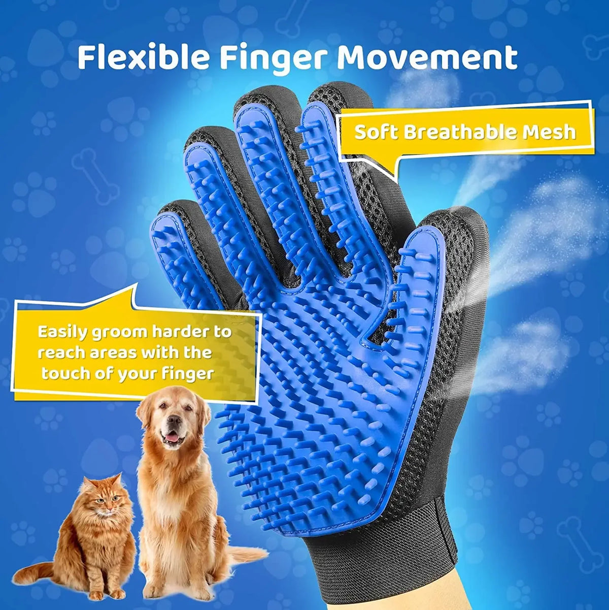 Pet Grooming Glove for Dogs & Cats – Gentle Deshedding Hair Remover Mitt