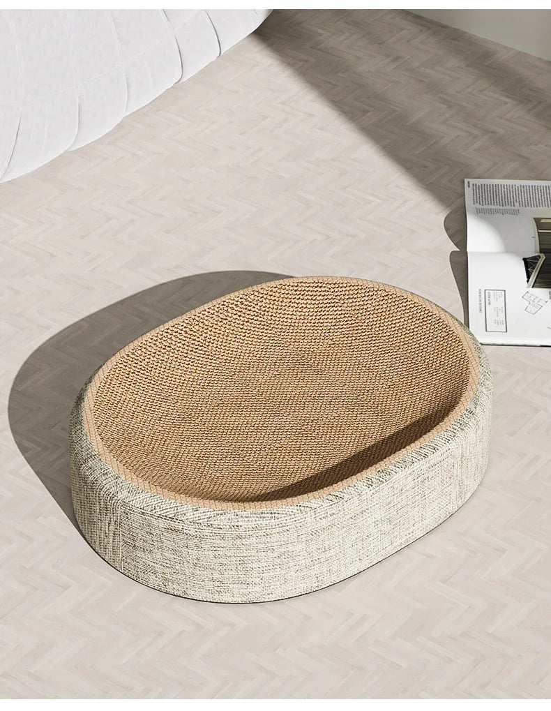 2-in-1 Cat Scratcher Bed – Oval Corrugated Cardboard Scratching Nest