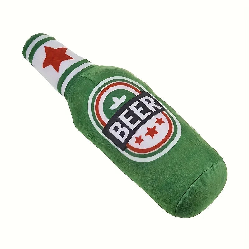 Squeaky Beer Bottle Dog Toy – Bite-Resistant Plush Chew