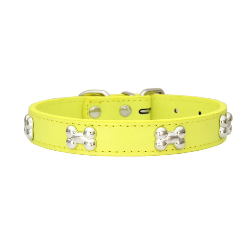 Bone Pattern Leather Dog Collar – Small to Large Dogs & Cats