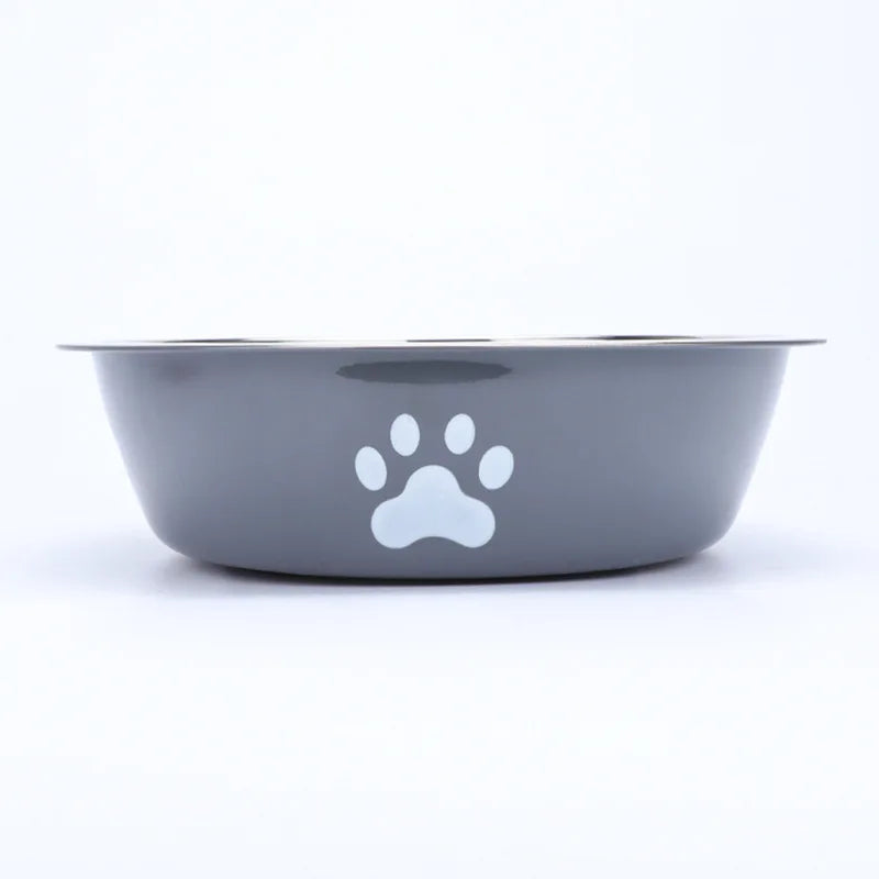 Stainless Steel Paw Print Pet Bowl – Non-Slip Silicone Base