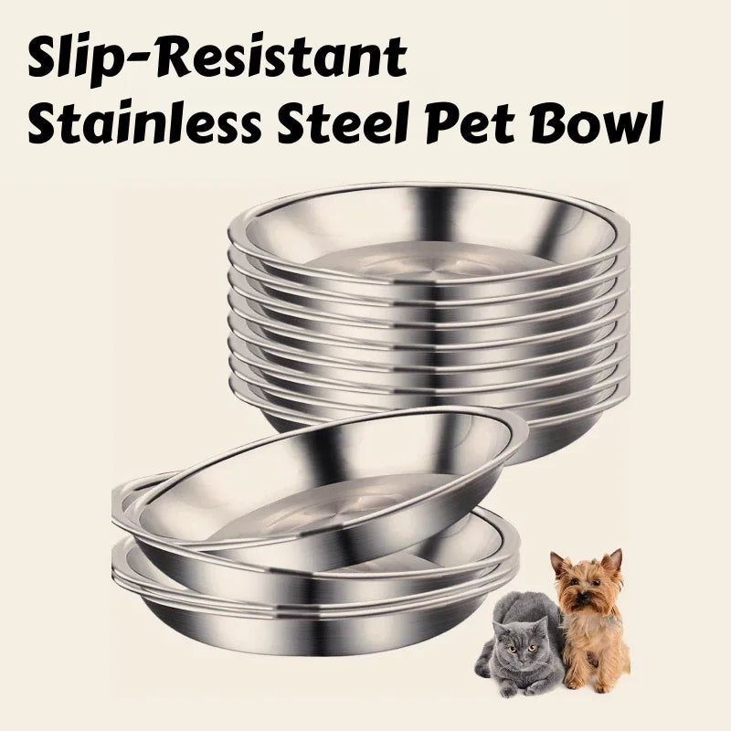 Stainless Steel Cat Bowl Set – Wide Anti-Tip Low-Profile Feeder