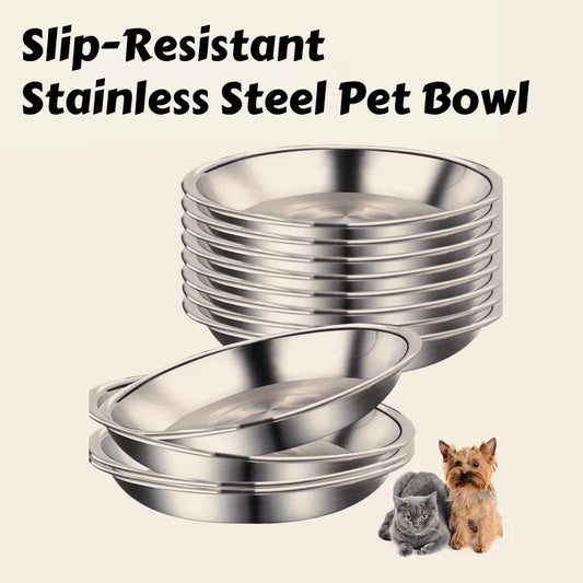 Stainless Steel Cat Bowl Set – Wide Anti-Tip Low-Profile Feeder