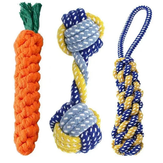 Cotton Rope Dog Toy – Knot Ball Dumbbell Teeth Cleaning Chew Toy