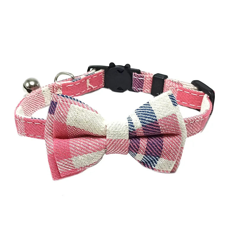 Plaid Bow Tie Cat Collar with Bell – Breakaway Christmas Red Pet Collar