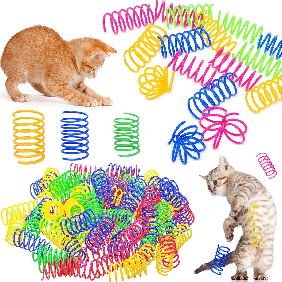 Cat Spring Toys Pack – Colourful Plastic Coil Springs for Kittens
