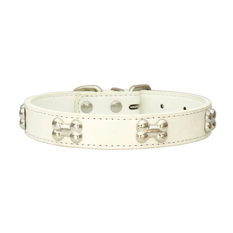 Bone Pattern Leather Dog Collar – Small to Large Dogs & Cats