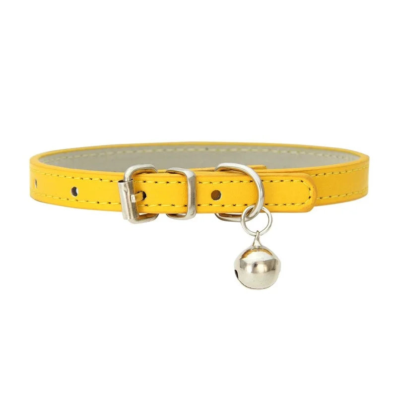 PU Leather Dog & Cat Collar with Bell – Adjustable Pet Collar