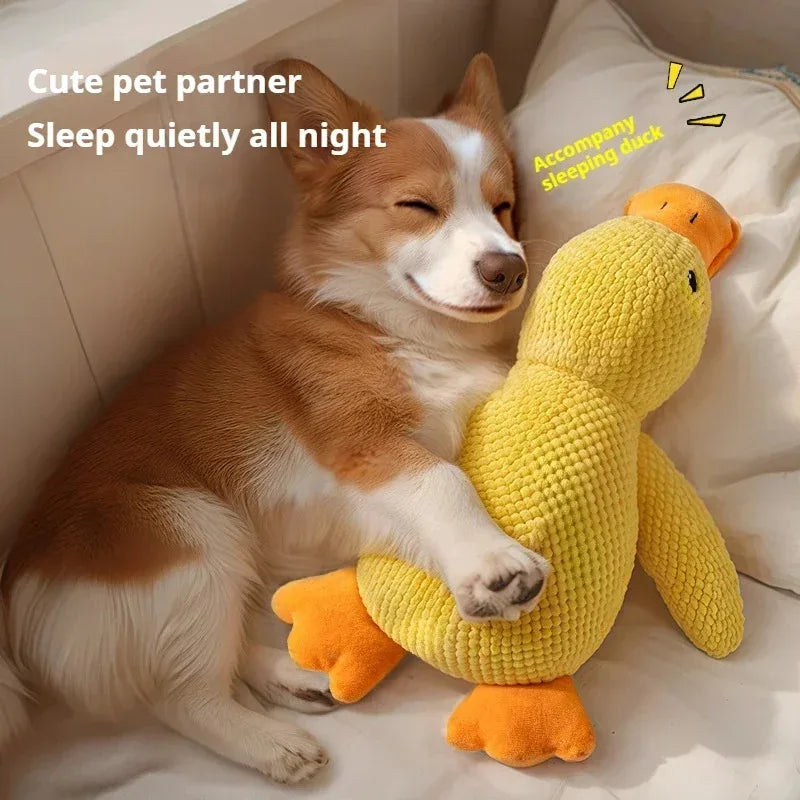 Calming Duck Plush Dog Toy – Squeaky Sleeping Companion Toy