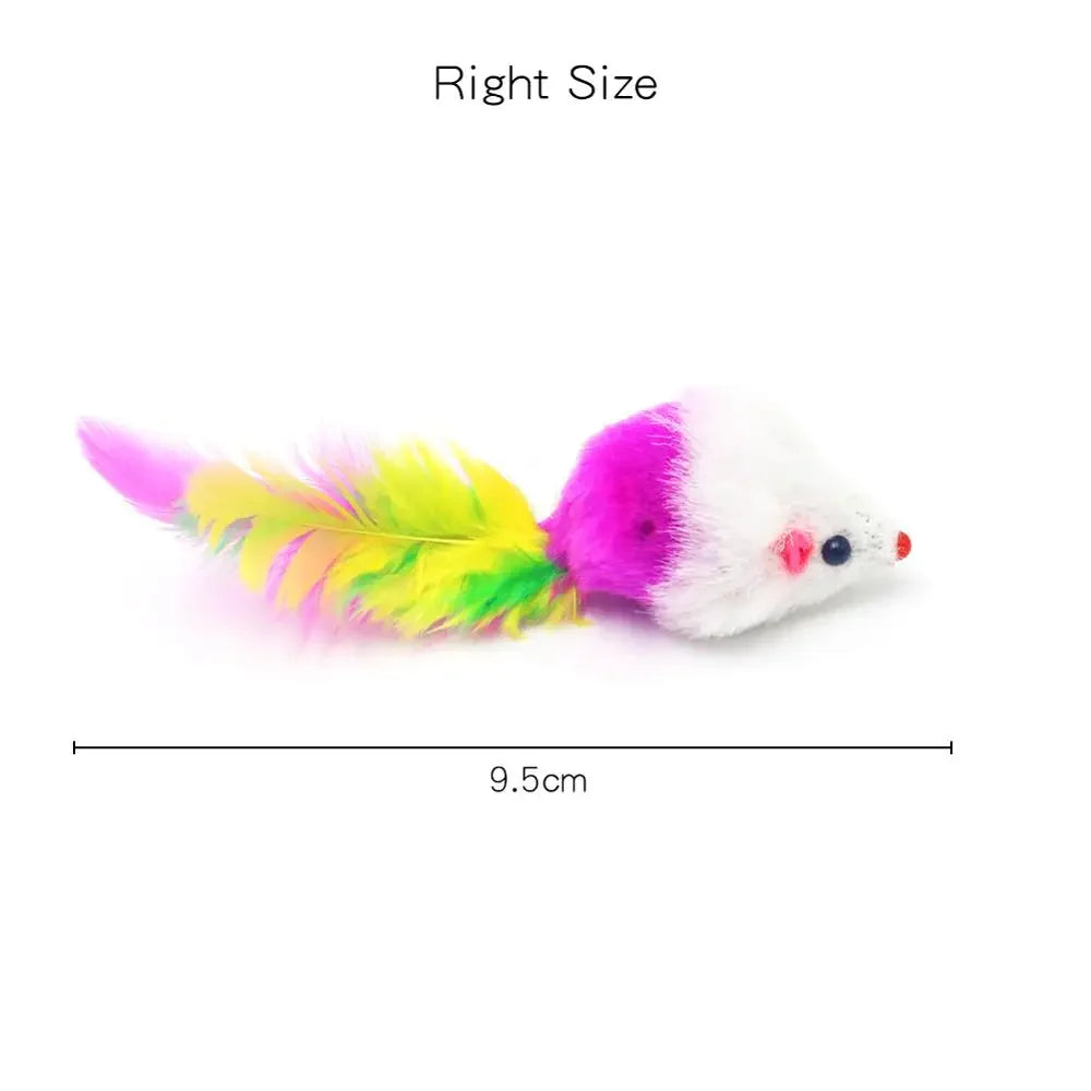 Plush Mouse Cat Toys 5/10 Pack – Rabbit Fur Feather Mice for Kittens